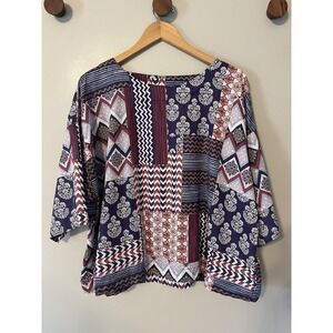 Pure J. Jill Organically Grown Cotton Patchwork Boho Floral Top Boxy Fit Size L